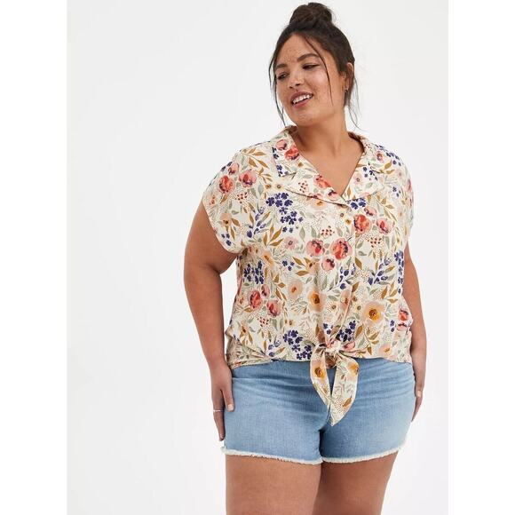 Torrid Womens Floral Button Up Top Size 3X Tie Front Bloomcore Boho Fairy - Picture 1 of 12